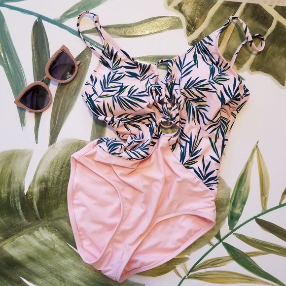 Xhilaration Other - Pink & Palm Swim One Piece NWOT